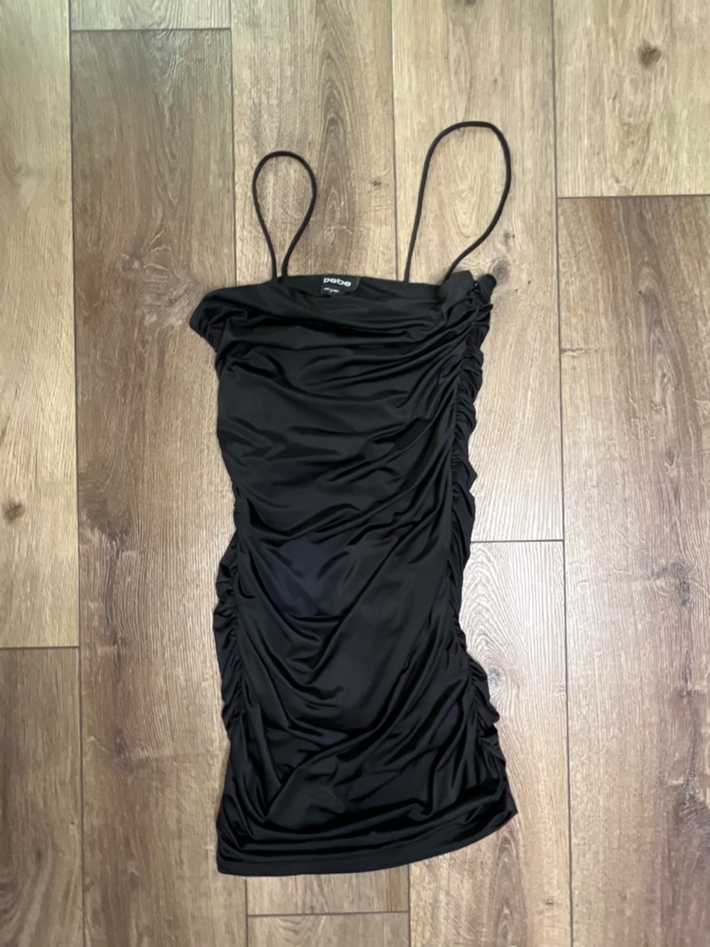 bebe Black Ruched Bodycon Slip Dress
